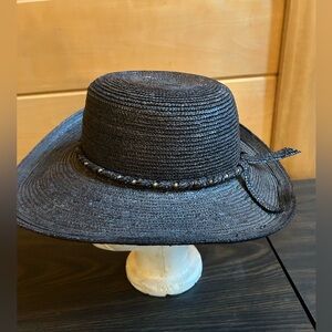 Frank Olive for Neiman Marcus Black Braided Straw Sun Hat